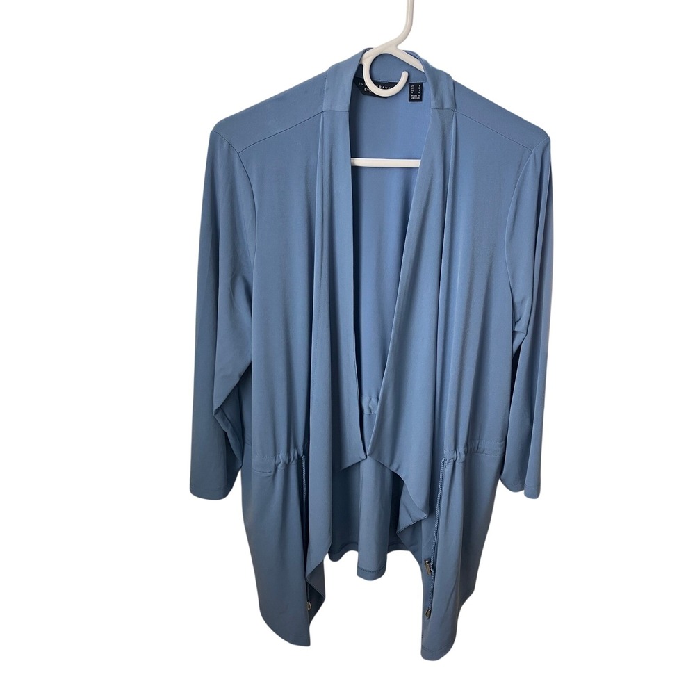 Susan Graver Everyday Drape Front Jacket Open‎ Cardigan Blue Size XL